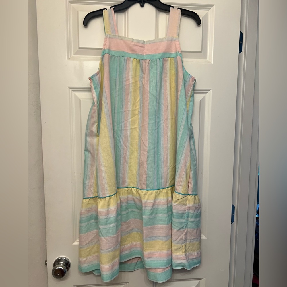 Vintage Cotton Blend Night Dress in Rainbow Pastel Stripes, Medium - Picture 5 of 8